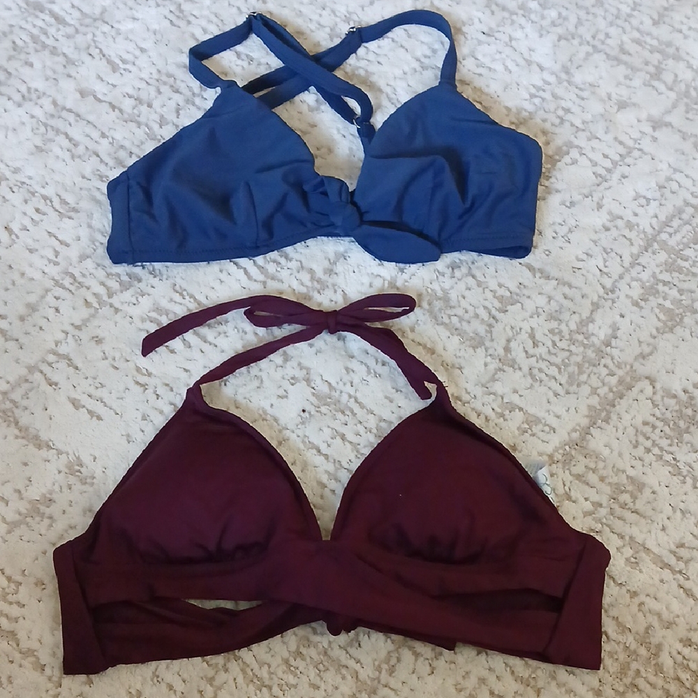 2 Bikini Tops, Blue & Burgandy, S